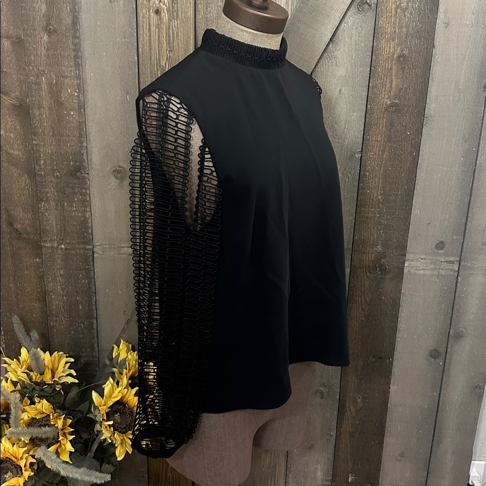 Prose & Poetry Black Statement Sleeve Blouse Holiday Party Going Out Top Medium